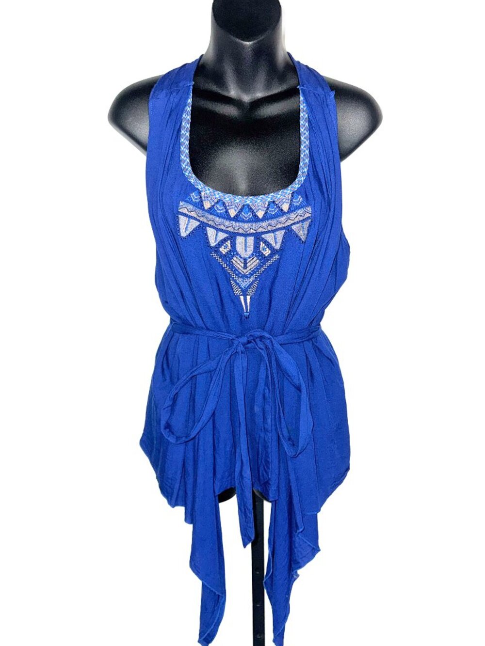 Vintage Y2K Ranna Gill Indie Coachella Hipster Aztec Layered Blue Tank Sz Large